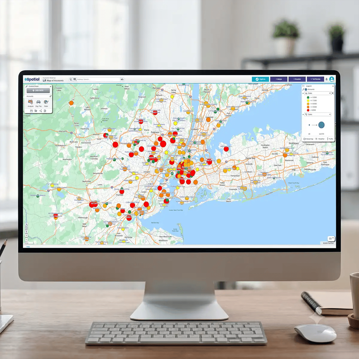 Pin map highlighting low revenue concentrations