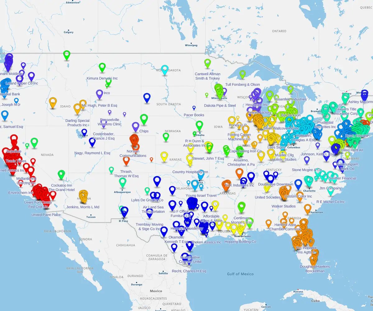 Pins by size map