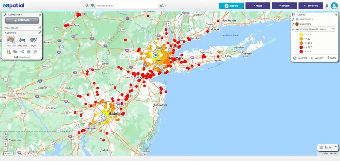 Proximity analysis pin map