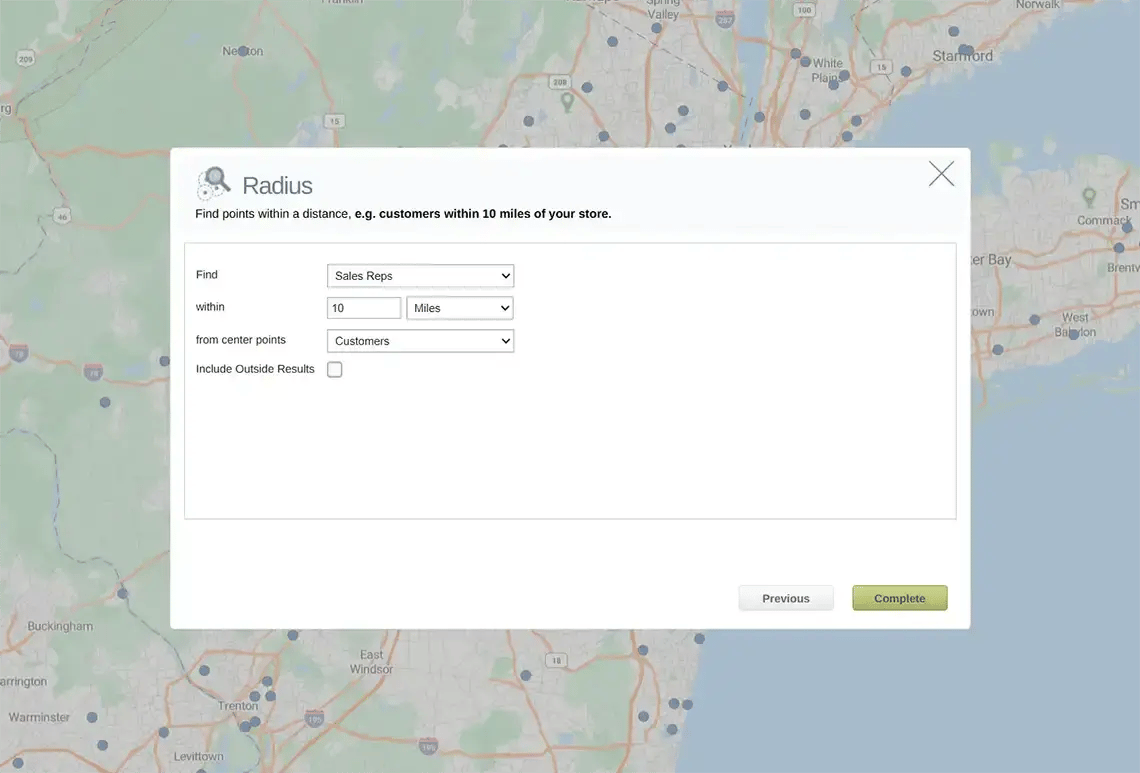 Radius analysis map options