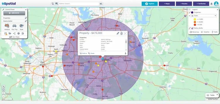 Radius map, Dallas