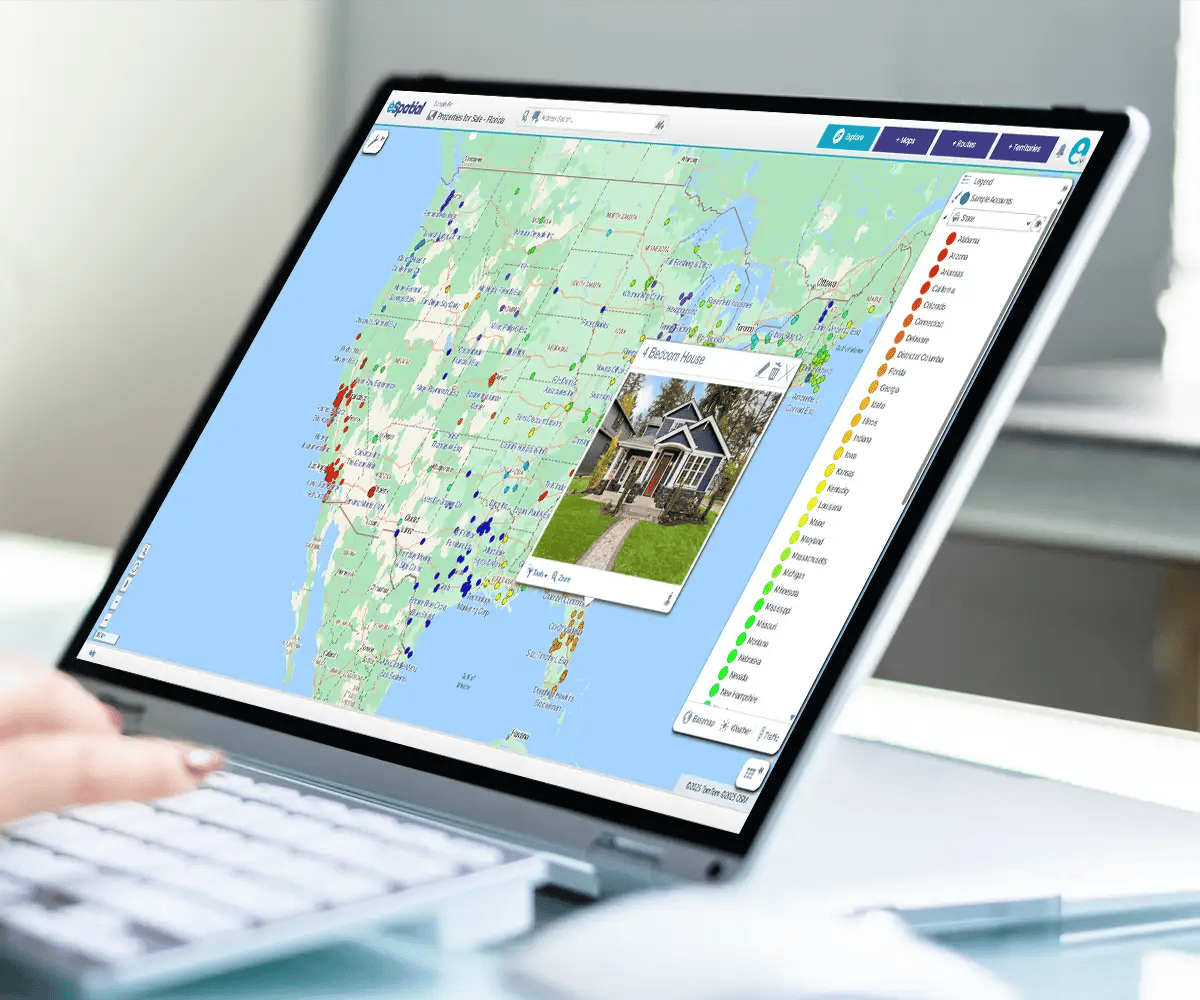 Pin map on a laptop