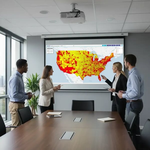 Regional heat map being reviewed on a projector screen