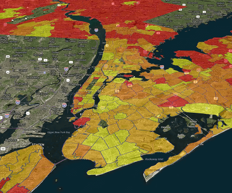 Regional heat map of New York