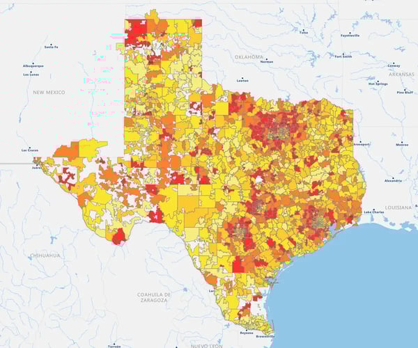 Regional heat map of Texas