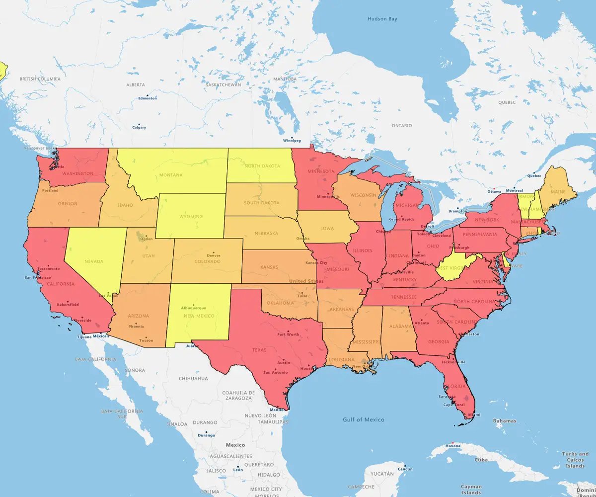 Regional heat map USA