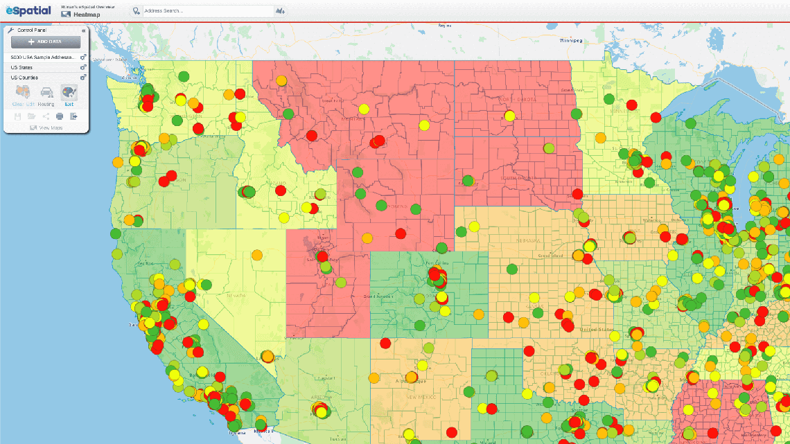 Regional heat map by state showing customer data