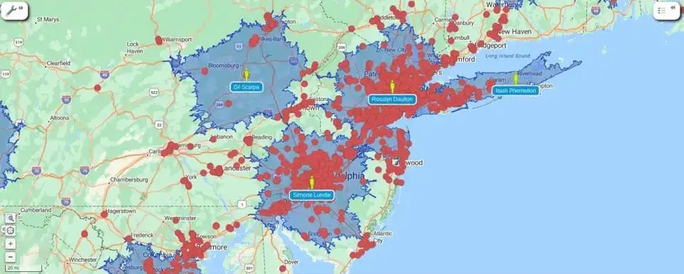 Rep locations and travel times