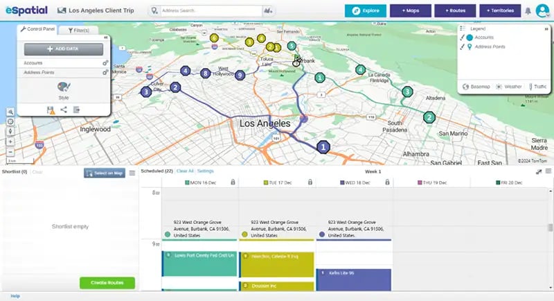 Route map in Los Angeles