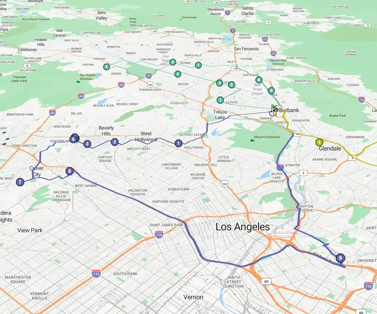 Route map of Los Angeles