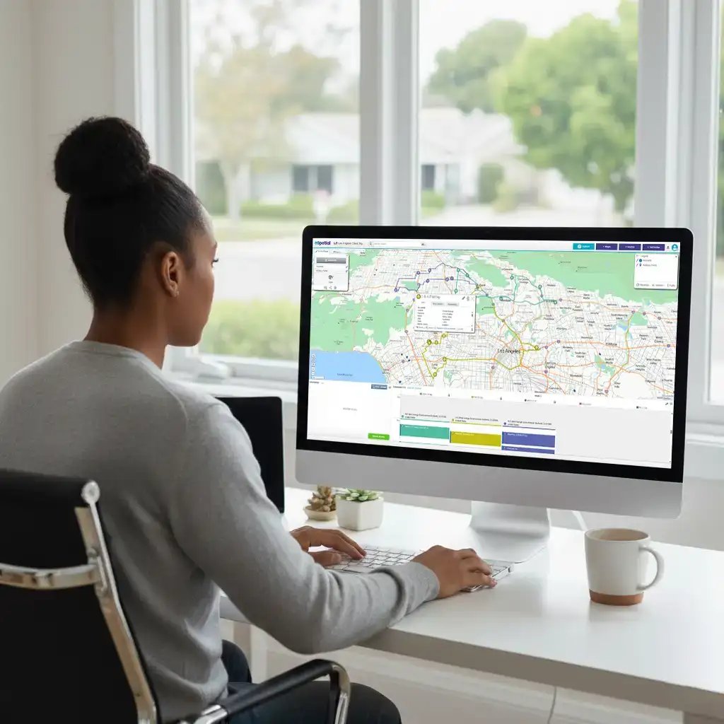 Route map on a computer screen
