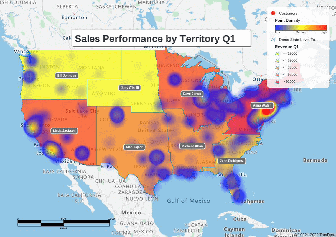 Sales performance regional heat map