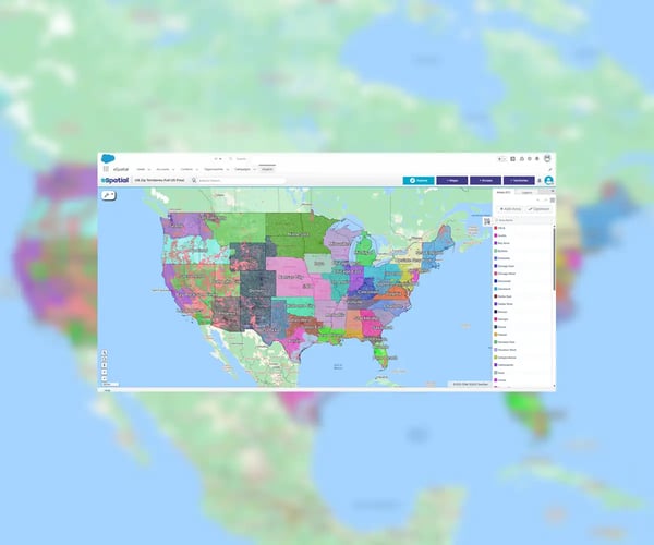 Salesforce territory map with a blurred background