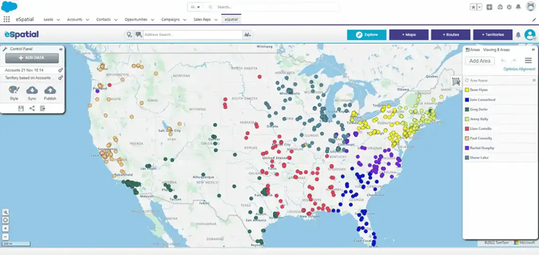 eSpatial for Salesforce territory map