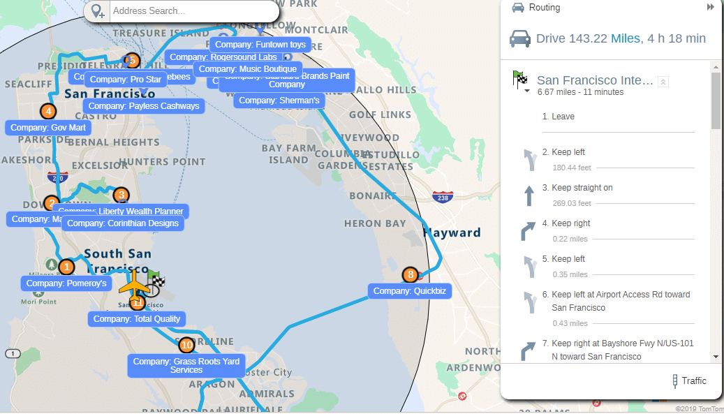 A flexible route plan for a trip to San Francisco