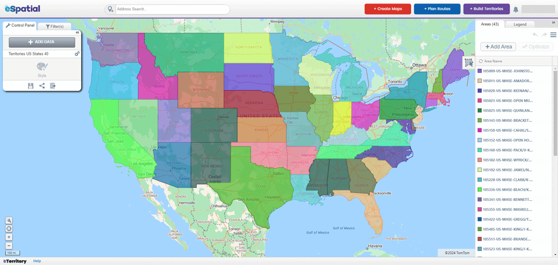 Territory map of America