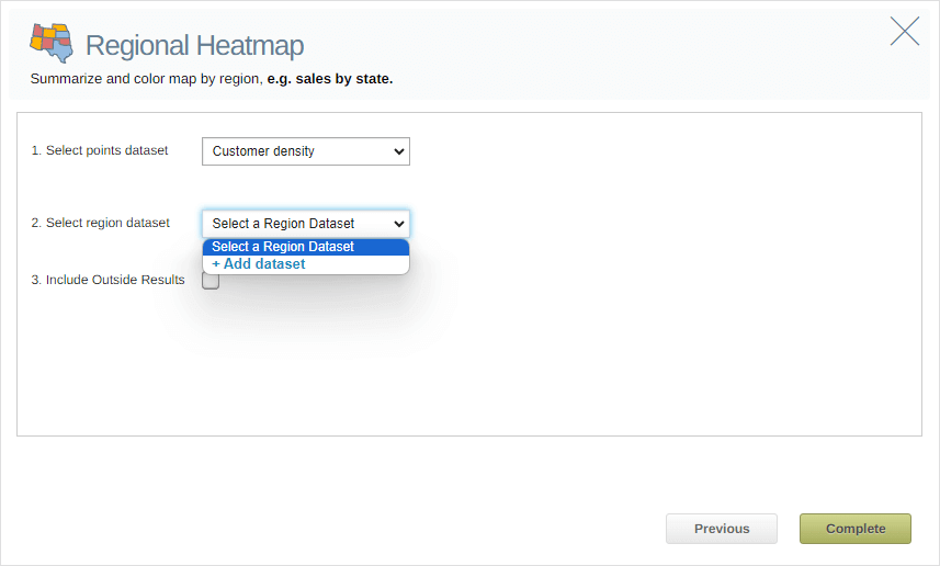 Regional dataset select field highlighted