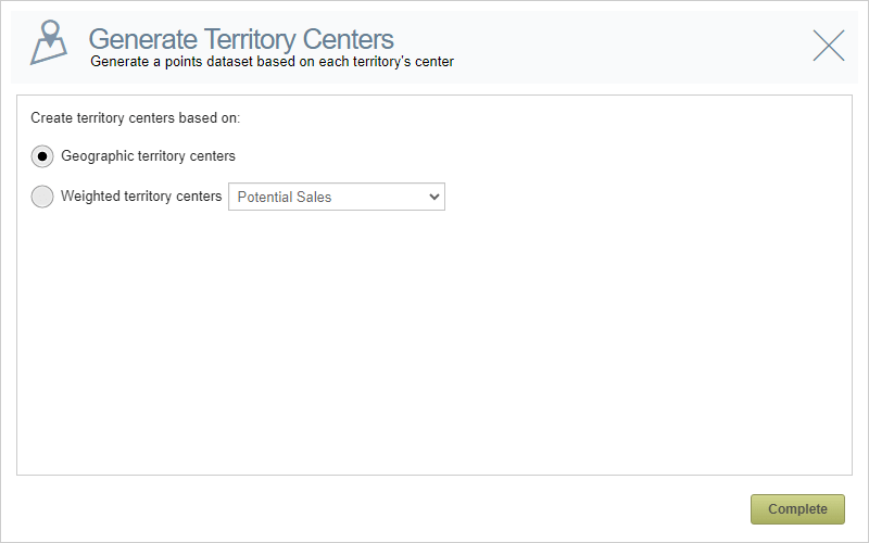 Select the territory centers type