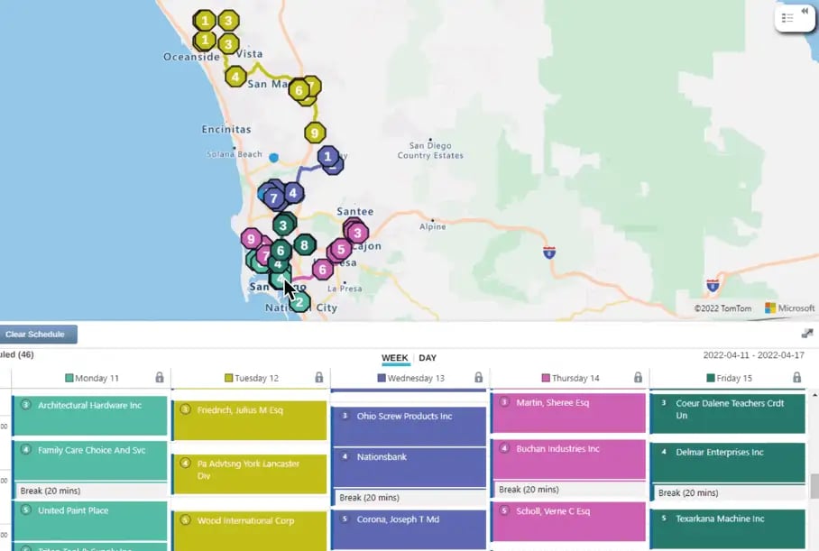 Weekly routing schedule