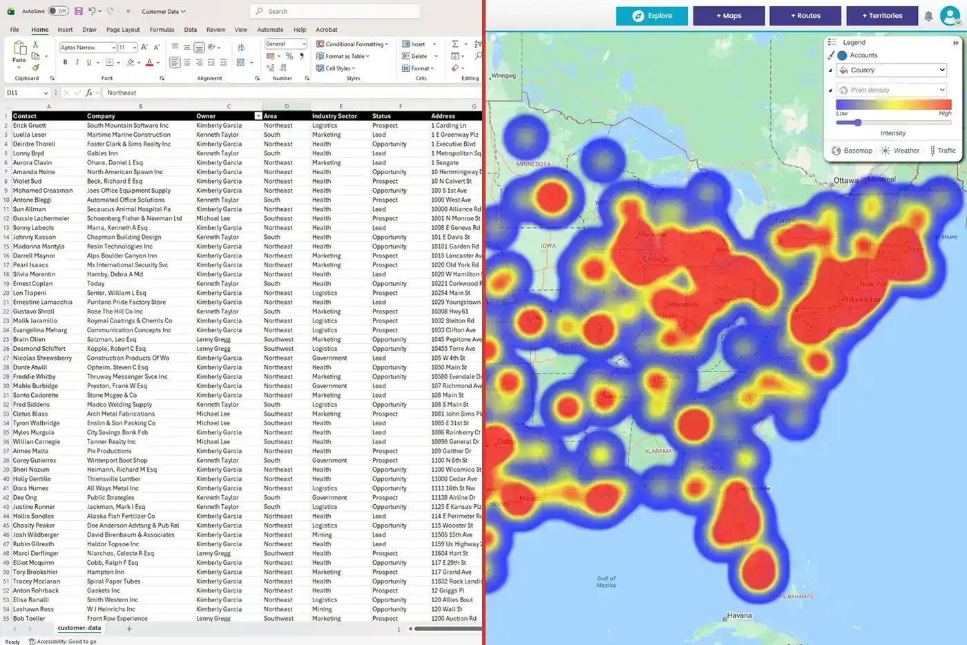 Spreadsheet / heat map split