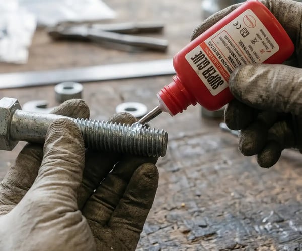Superglue being applied to screw thread