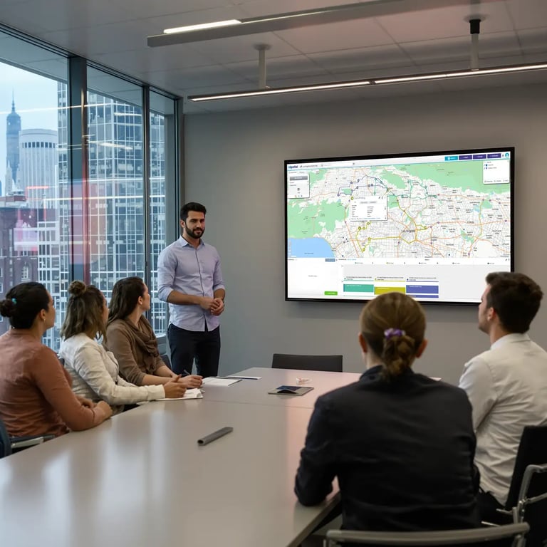 Team meeting reviewing route map