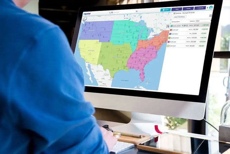Territory map of USA on a computer screen