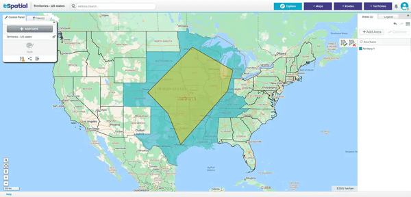 Territories selected using polygonal lasso tool