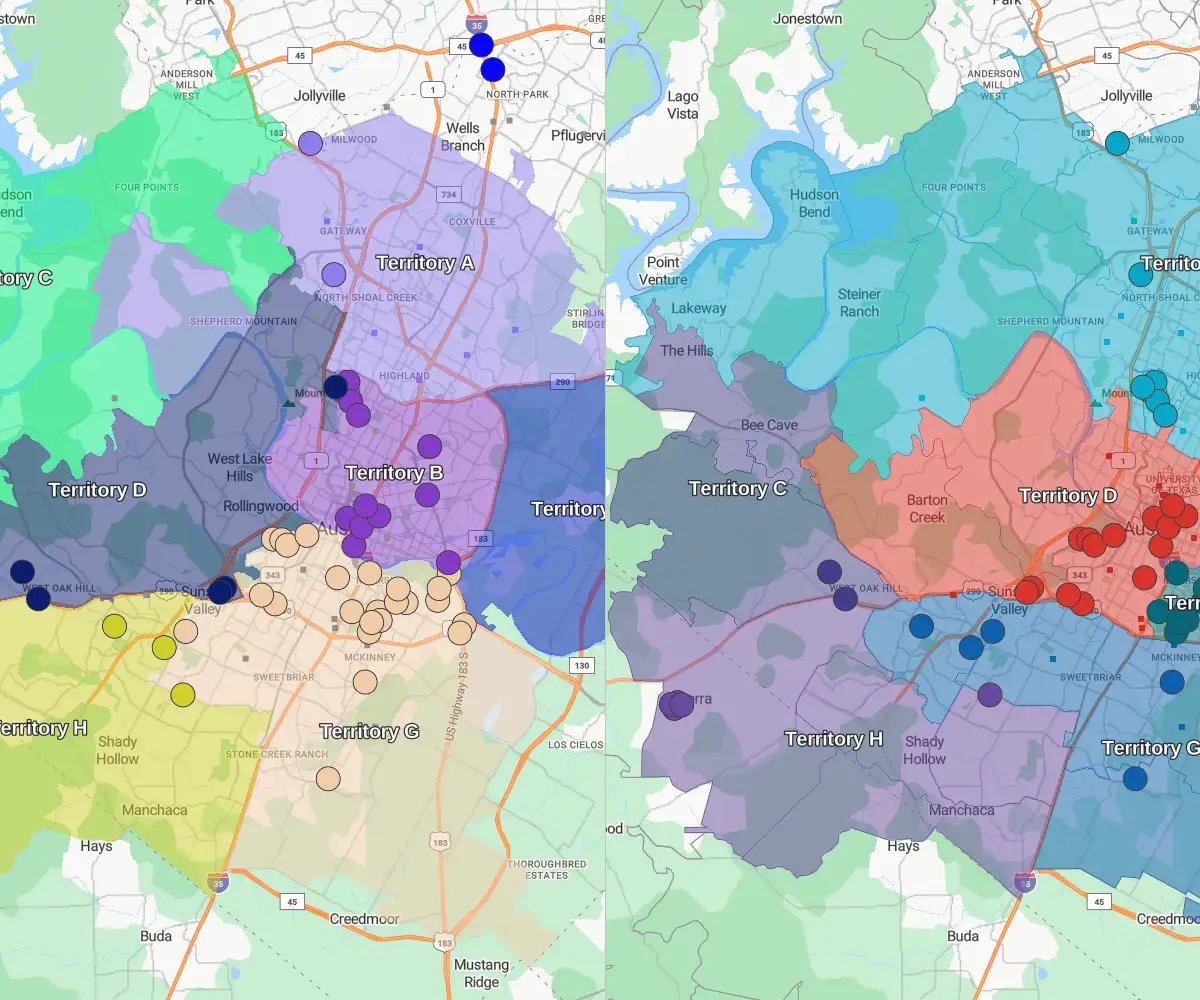 Territory before and after comparison