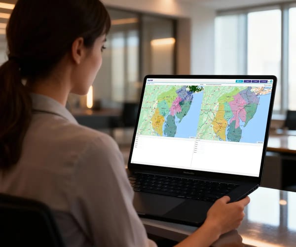 Territory comparison map on a laptop device
