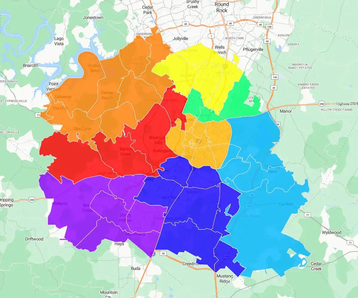 Territory map of Austin, Texas