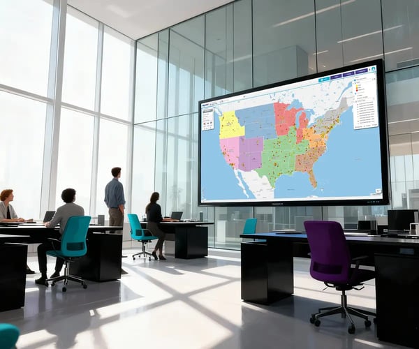 Territory map being reviewed on a projector screen