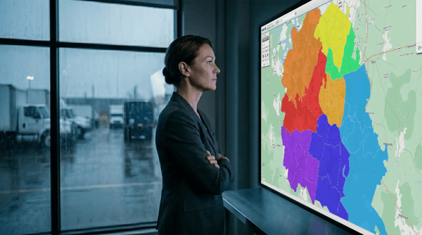Territory map being reviewed on a large screen