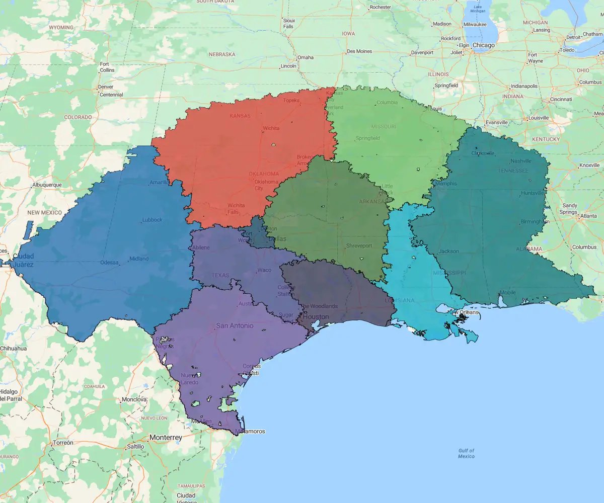 Southern USA territory map
