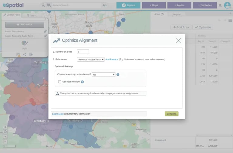 Territory optimizer tool