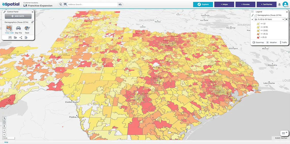 Regional heat map of Texas