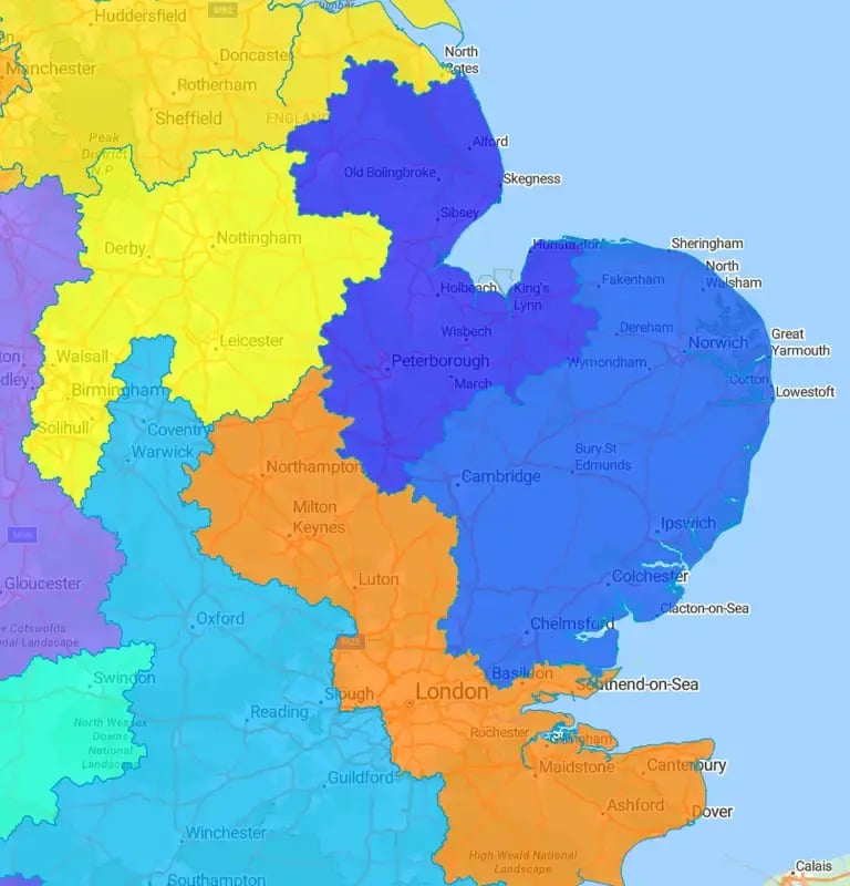 Territory map, UK east coast