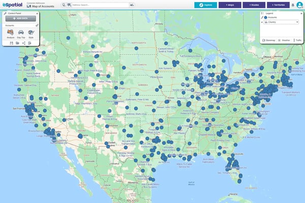 Unorganised pins over map of USA
