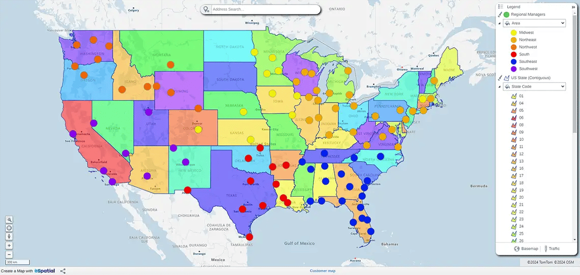 US southeast pin territory map