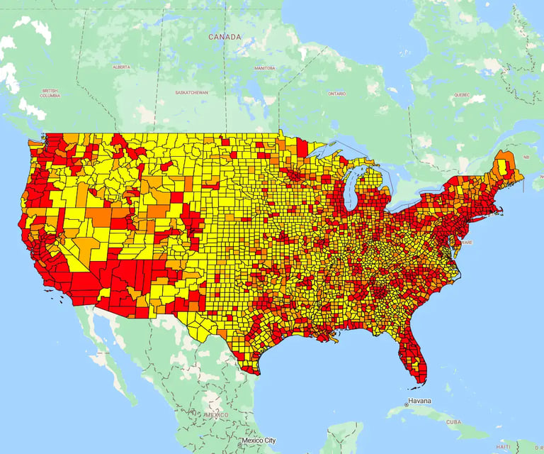 ZIP code heat map, USA