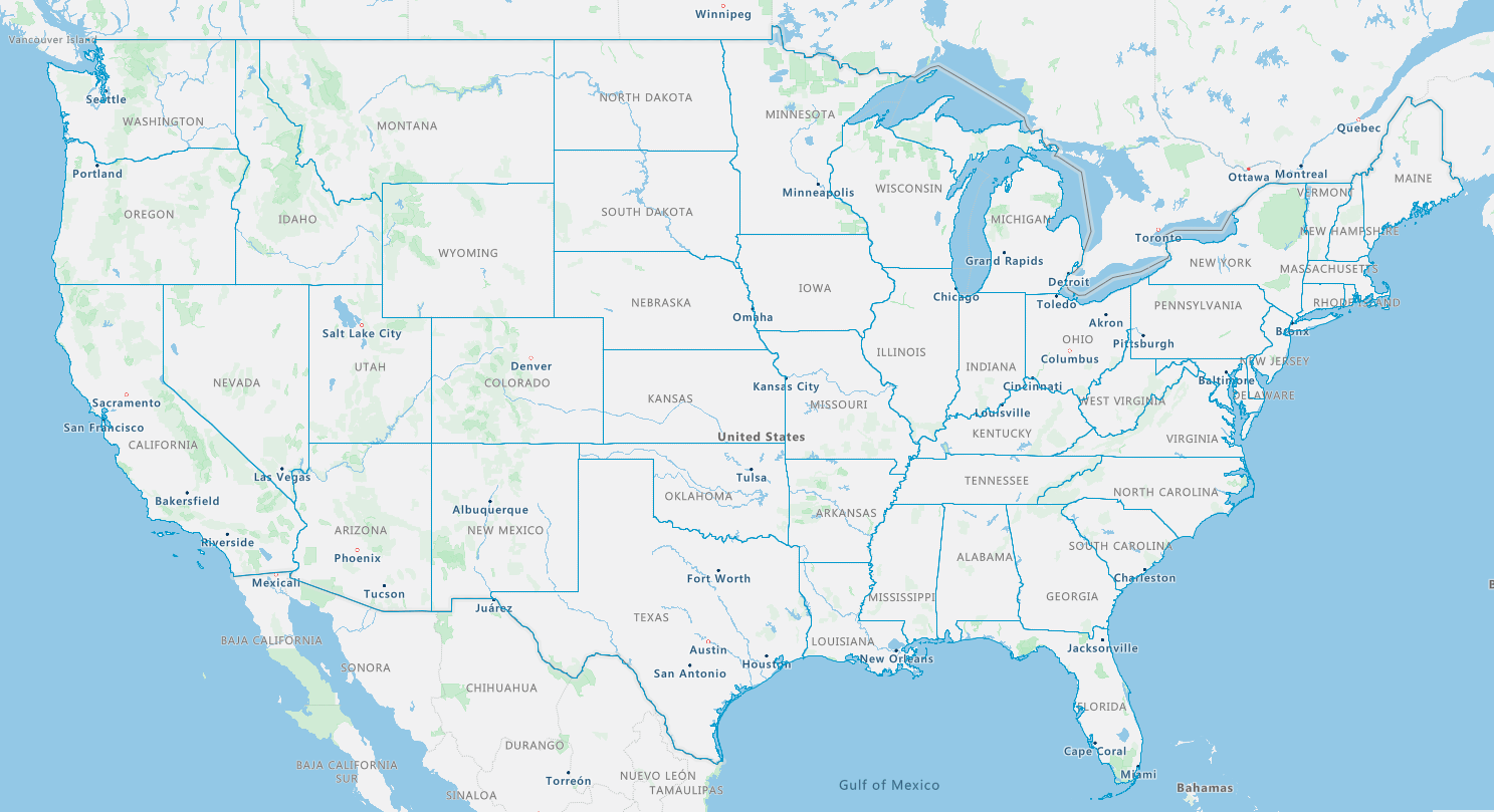 US states boundary map