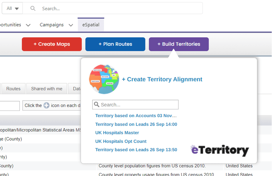 Build sales territories routes ith eSpatial for Salesforce