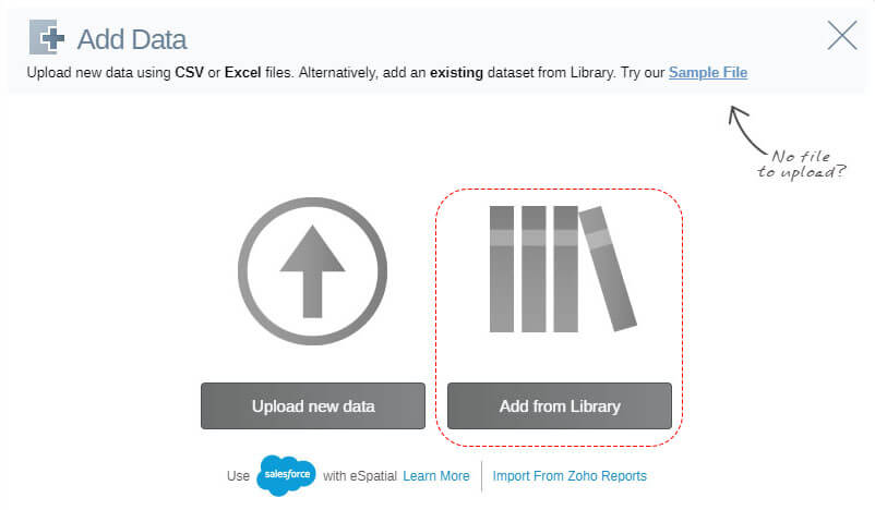 Select add from library to find postal code datasets