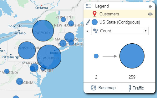 Create a bubble map by clicking the eye to hide the pins