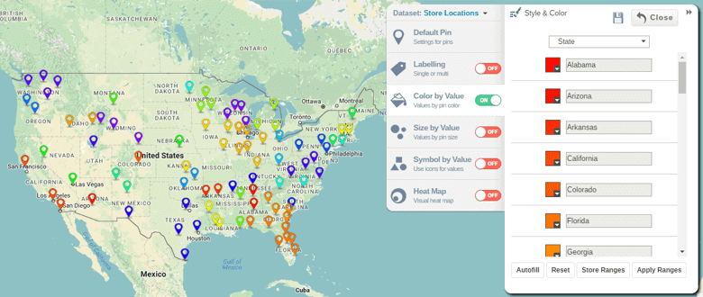 Mapping Software - Color Points and Areas by Value/Size