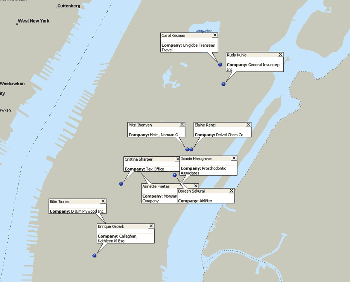 Microsoft MapPoint pin map with labels