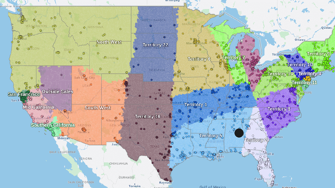 Territory alignment example in the United States