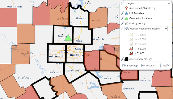 Dallas - Assumed income regional heat map