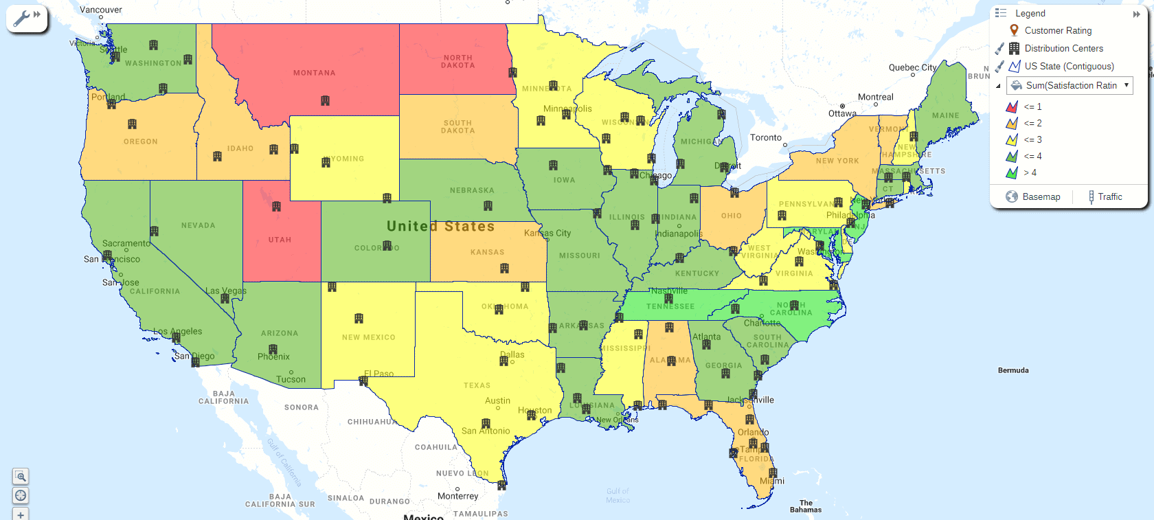 Regional heat map of the United States