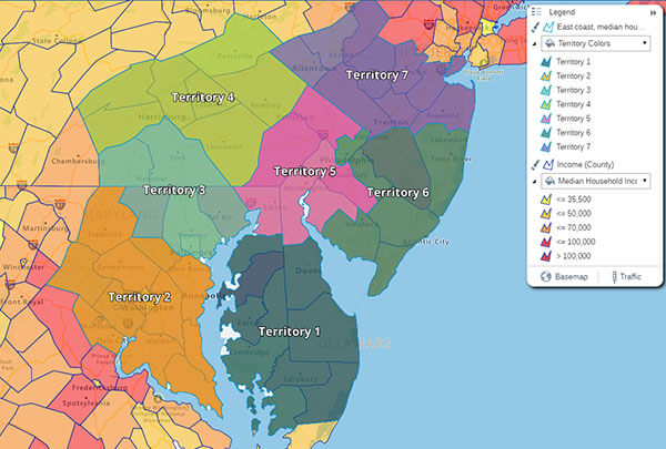 Sales territories in the area